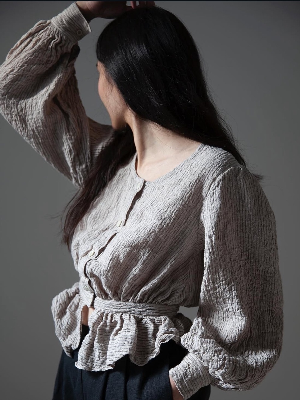Ovate striped linen Celeste blouse large